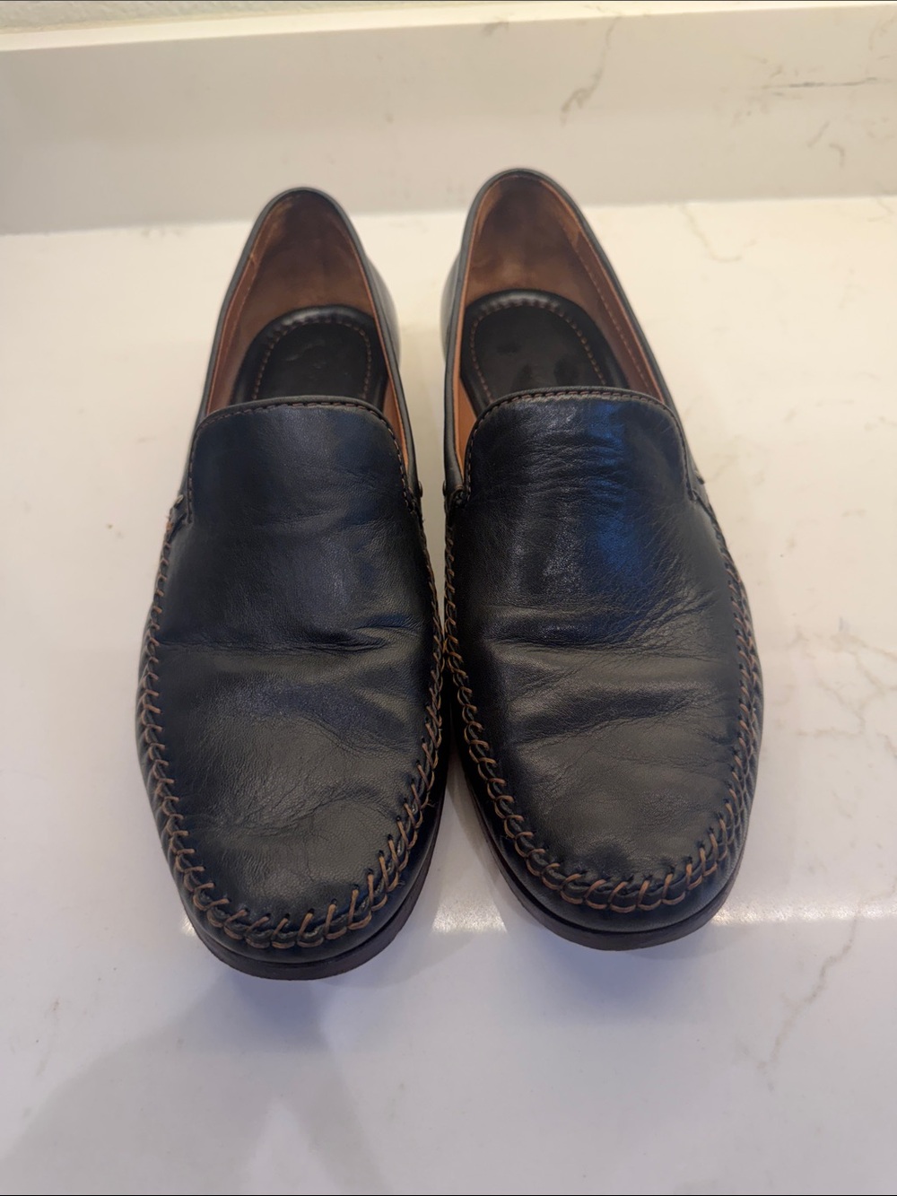 Trask Black Soft Leather Moc Toe Slip-On Loafers